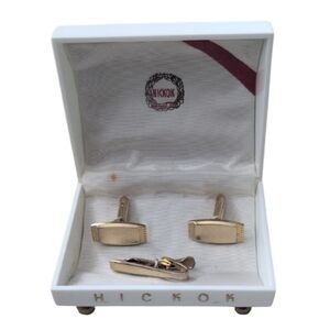 Vintage MCM Hickok Gold Cufflinks and Tie Clip Set - Original Box